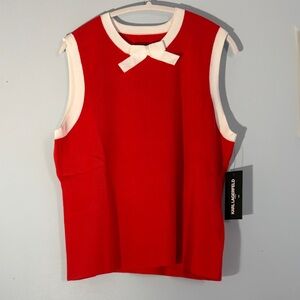 Karl Lagerfeld Red Sleeveless Tank with White Trim and Bow